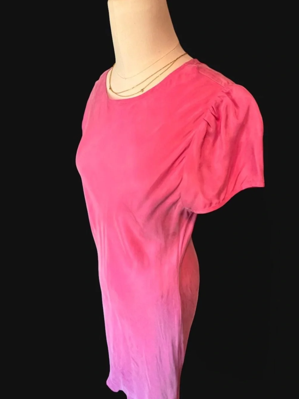 J. Crew Hot Pink puff sleeve midi dress silky feeling material size 12